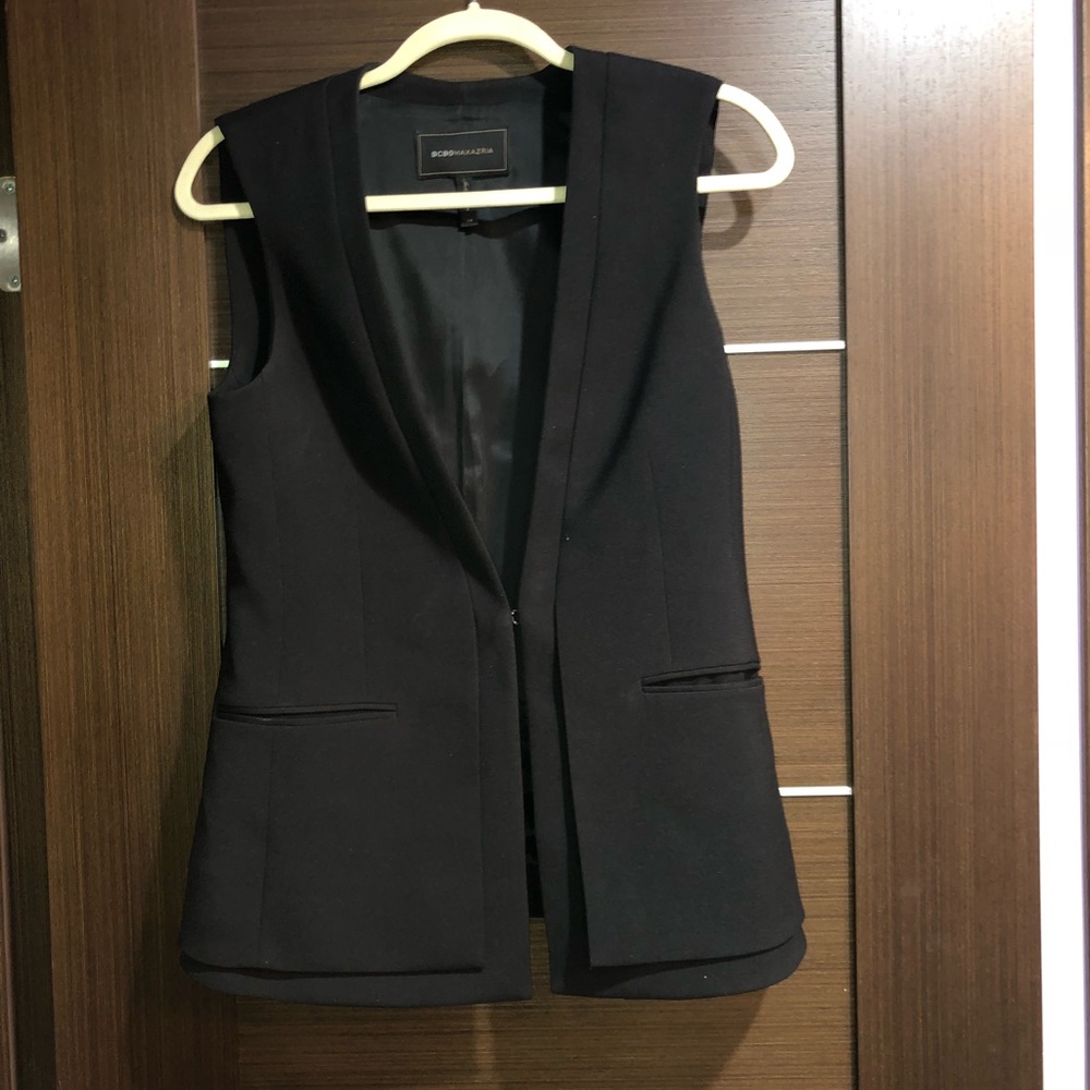 BCBGMAXAZRIA VEST OPEN FRONT POLY